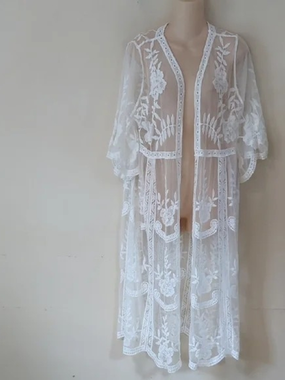 NWT Rachel Zoe White Lace Eyelet Embroidered Kimono Swim Coverup - OS